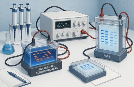 استفاده از دستگاه الکتروفورز (مانند ژل آگارز و PAGE) در آنالیز DNA و پروتئین‌ها